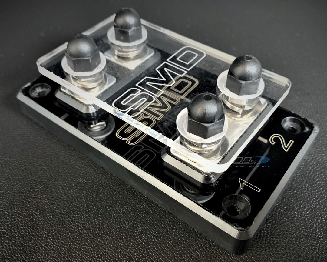 SMD Double 2 Slot ANL Fuse Block with Polished Aluminum Hardware and Clear Acrylic Cover - Made In the USA