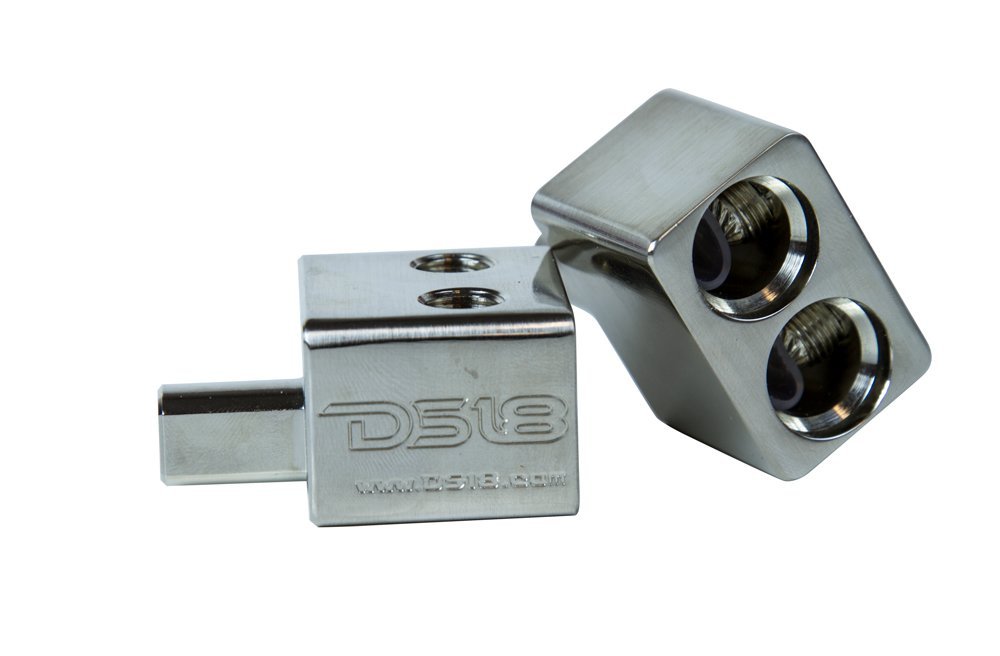 DS18 DPIV1/0 Dual Aluminum Amplifier Input Adapters with Offset Stubs - 2 x 1/0 Gauge to 1 x 1/0 Gauge
