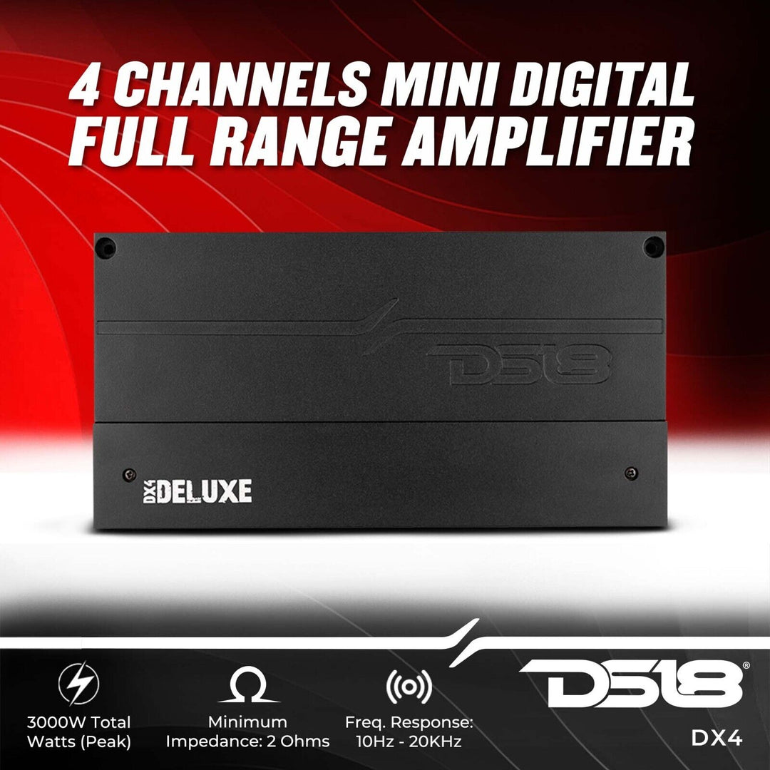 DS18 Deluxe DX4 4-Channel Class D Amplifier - 4 x 150 Watts Rms @ 4-ohm