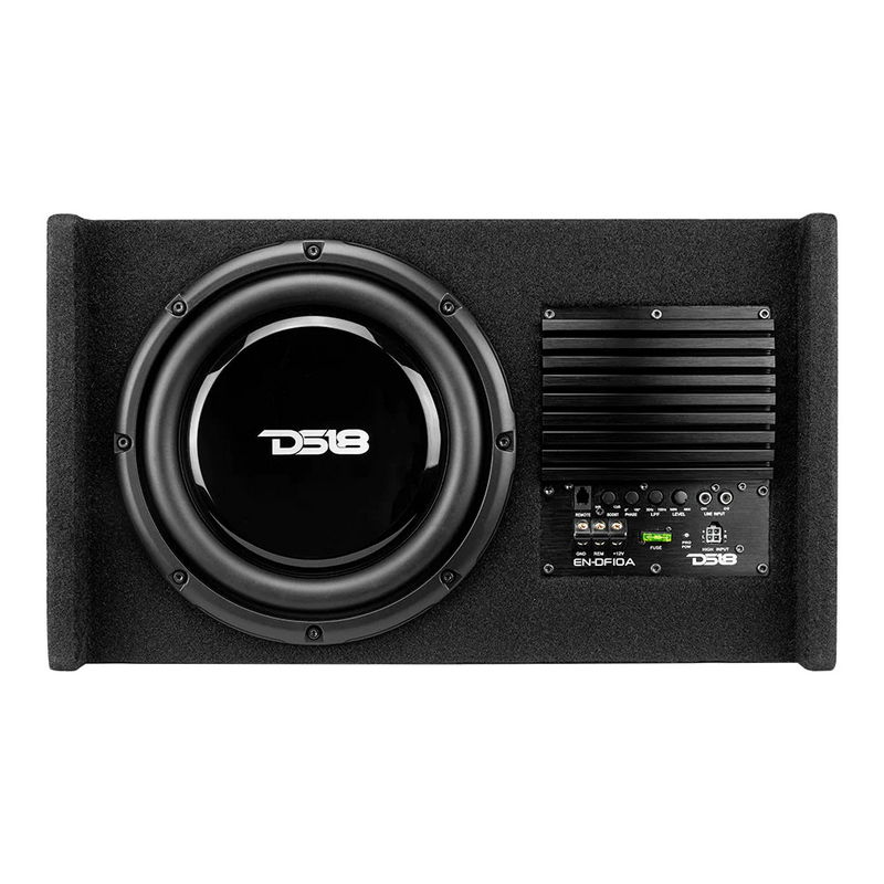 DS18 EN-DF10A 10" Subwoofer with Sealed Down Fire Enclosure and Built-in 250 Watt Rms Amplifier - Includes Bass Knob