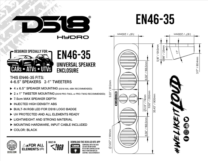 DS18 EN46-35 35" Universal Speaker Enclosure  - 4x 6.5" Speakers and 2x Tweeters