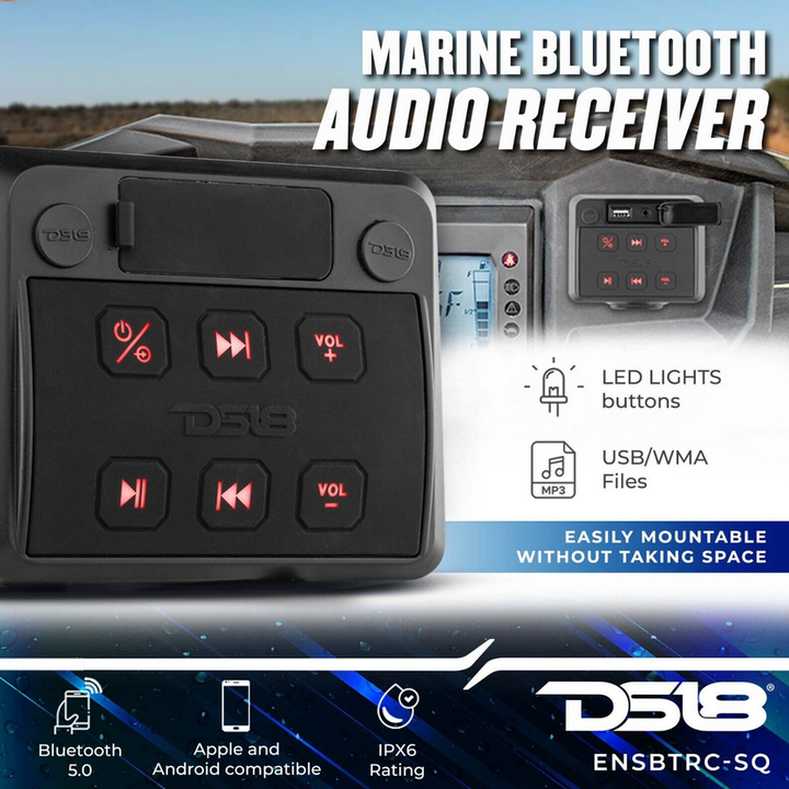DS18 ENSBTRC-SQ Marine Audio Streamer Controller with Enclosure and Bluetooth, AUX Input, USB Player