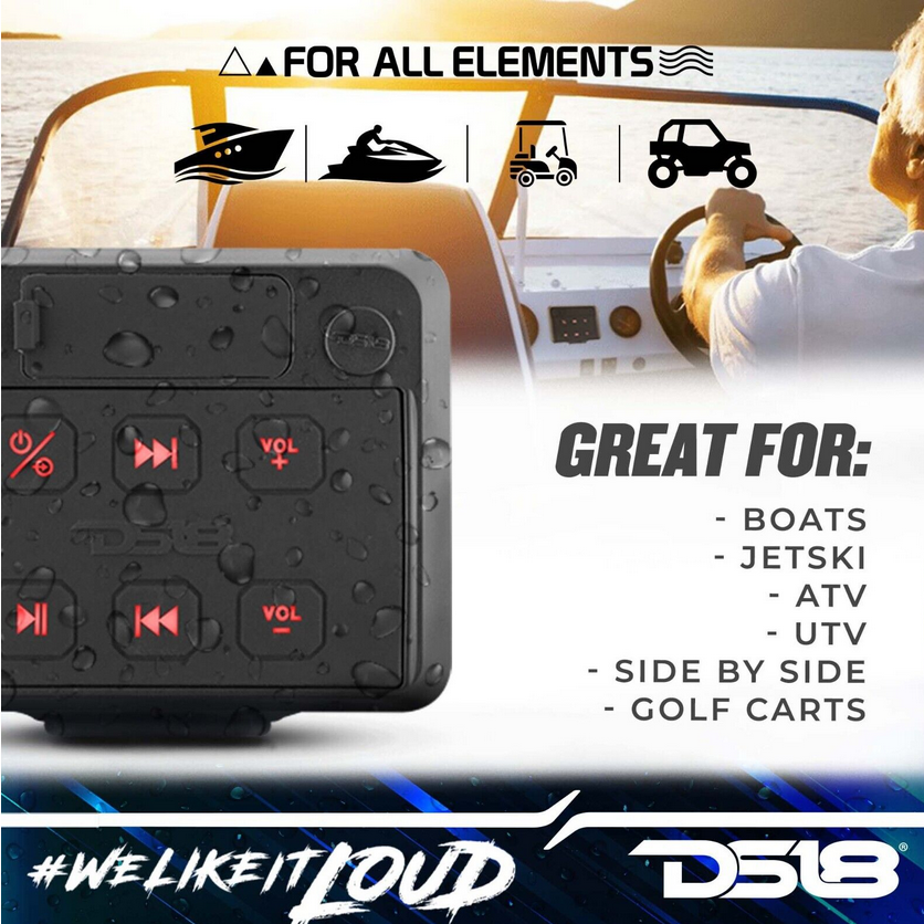 Controlador de transmisión de audio marino DS18 ENSBTRC-SQ con carcasa y Bluetooth, entrada auxiliar, reproductor USB