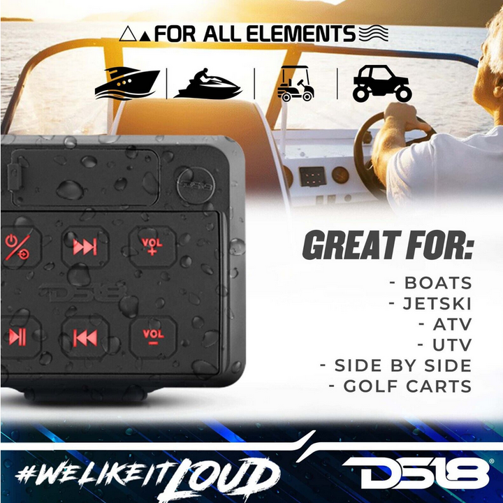 Controlador de transmisión de audio marino DS18 ENSBTRC-SQ con carcasa y Bluetooth, entrada auxiliar, reproductor USB