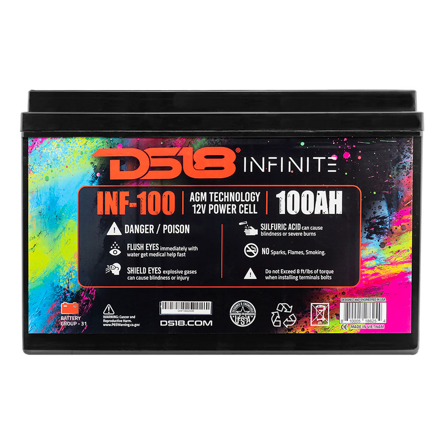 DS18 INF-100AH Batería de audio para automóvil AGM de 12 voltios - 2800 vatios Rms | 100Ah