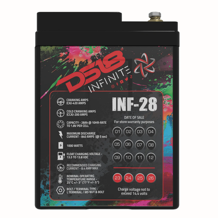 DS18 INF-28AH Batería de audio para automóvil AGM de 12 voltios - 1000 vatios Rms | 28Ah