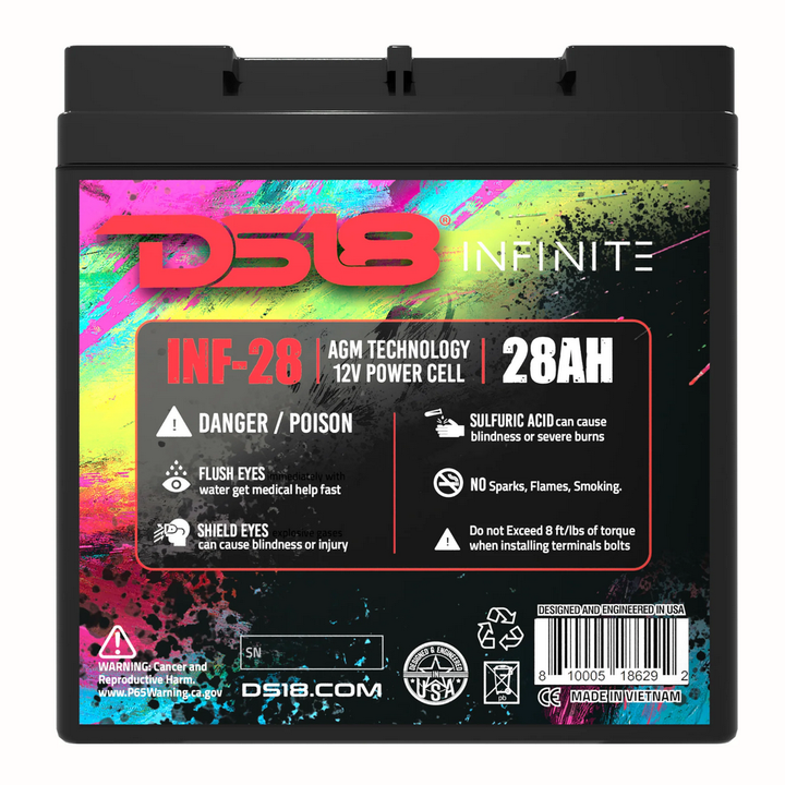DS18 INF-28AH Batería de audio para automóvil AGM de 12 voltios - 1000 vatios Rms | 28Ah