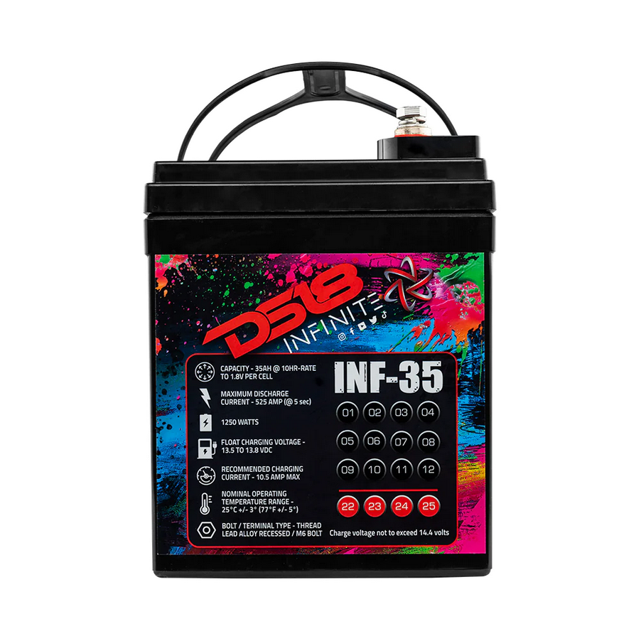 DS18 INF-35AH Batería de audio para automóvil AGM de 12 voltios - 1250 vatios Rms | 35Ah