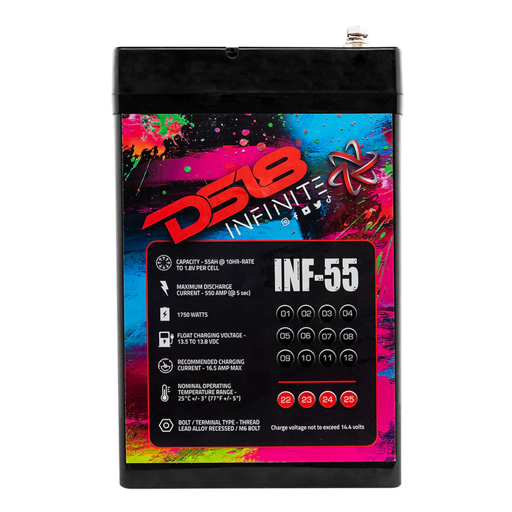 DS18 INF-55AH Batería de audio para automóvil AGM de 12 voltios - 1750 vatios Rms | 55Ah