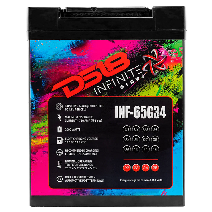 DS18 INF-65G34AH Batería BCI de audio para automóvil AGM de 12 voltios - 2000 vatios Rms | 65Ah