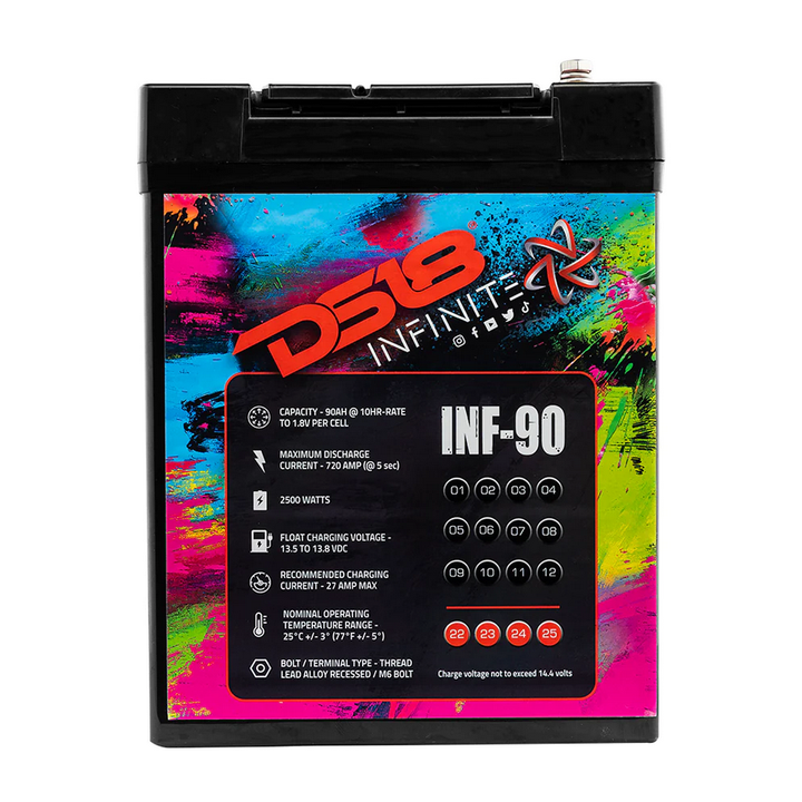 DS18 INF-90AH Batería de audio para automóvil AGM de 12 voltios - 2500 vatios Rms | 90Ah