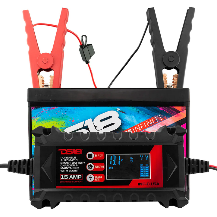 DS18 INF-C15A 6 or 12 Volt Smart 15A Battery Maintainer & Charger - Compatible with Lead-Acid, Wet, Gel, AGM and Lithium (LiFePO4)