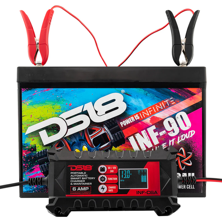 DS18 INF-C6A 6, 12 or 24 Volt Smart 6A Car Battery Maintainer & Charger - Compatible with Lead-Acid, Wet, Gel, AGM and Lithium (LiFePO4)