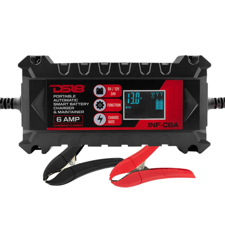 DS18 INF-C6A 6, 12 or 24 Volt Smart 6A Car Battery Maintainer & Charger - Compatible with Lead-Acid, Wet, Gel, AGM and Lithium (LiFePO4)