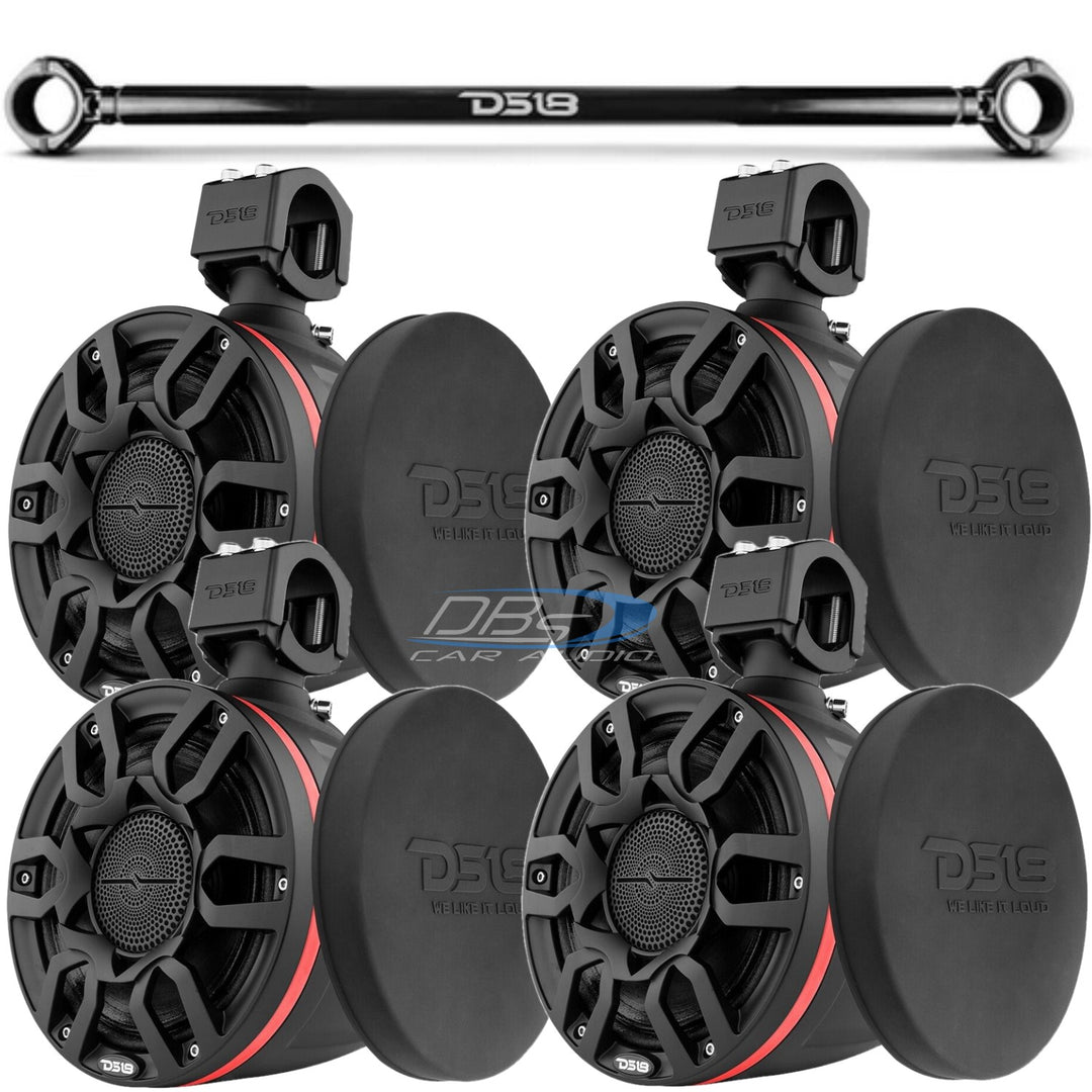 2007-2018 Jeep Wrangler JK & JKU - DS18 Mounting Tube with 4x NXL-X8PRO 8" Black Pro Tower Speakers - 250 Watts Rms 4-ohm