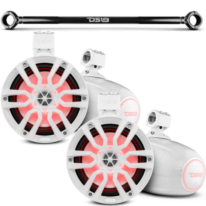 2007-2018 Jeep Wrangler JK & JKU - DS18 Mounting Tube with 4x NXL-X8TP 8" White Tower Speakers - 125 Watts Rms 4-ohm