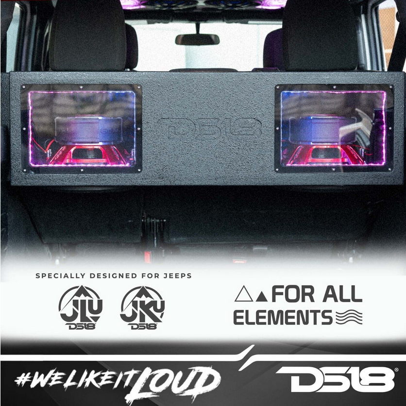 2007-up Jeep Wrangler JKU & JLU - DS18 Dual 12" Down Fire Ported Subwoofer Enclosure with Plexiglass and LED Lights