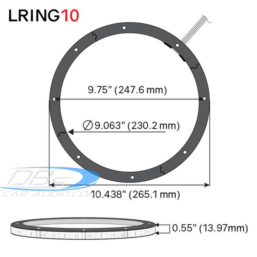 DS18 LRING10 Anillo de altavoz acrílico de 10" con luces LED RGB - Espaciador de 1/2" de grosor resistente al agua para altavoces y subwoofers