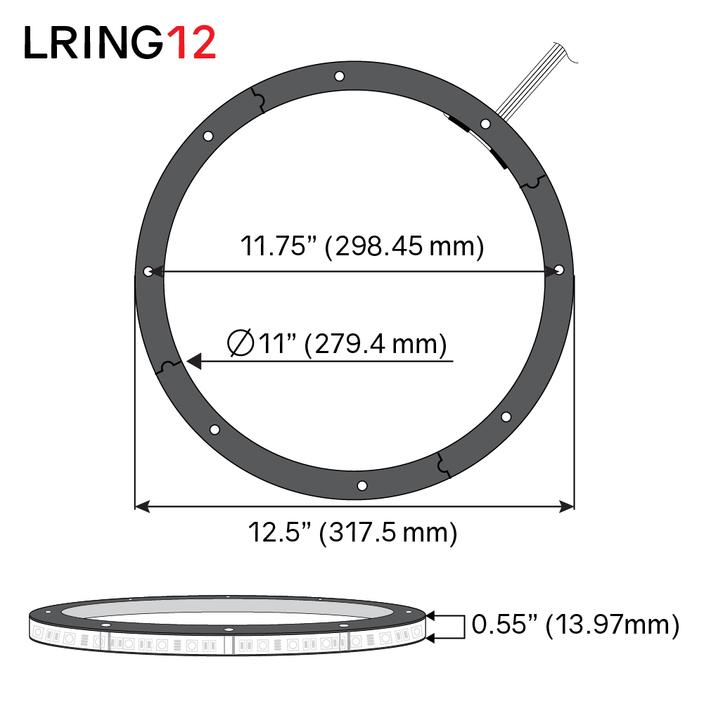 DS18 LRING12 12" Acrylic Speaker Ring with RGB LED Lights - Water Resistant 1/2" Thick Spacer for Speaker and Subwoofers