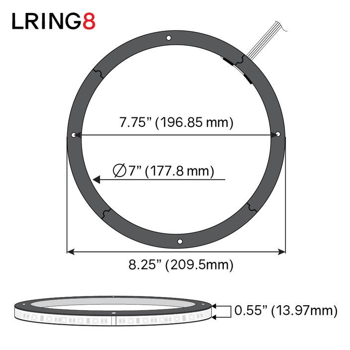 DS18 LRING8 Anillo de altavoz acrílico de 8" con luces LED RGB - Espaciador de 1/2" de grosor resistente al agua para altavoces y subwoofers