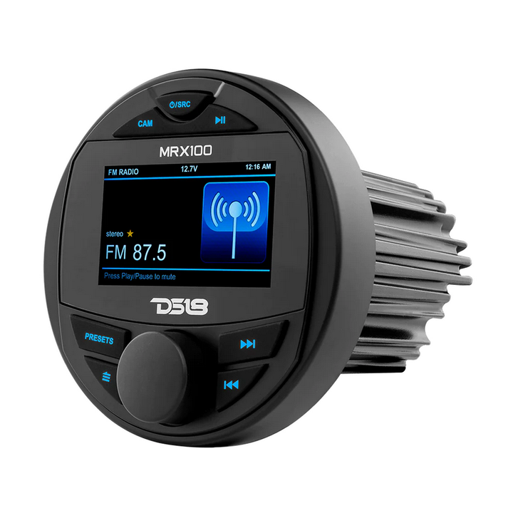 Unidad principal marina DS18 MRX100 con Bluetooth, USB y AUX - Pantalla a color de 3", salidas Rca de 4 V, 4 x 50 vatios Rms