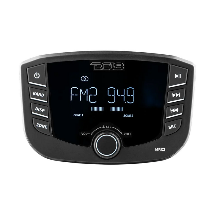 DS18 MRX2 Marine Head Unit with Bluetooth, USB and AUX - 3" Display, 4V Rca Outputs, 2-Zone, 4x 25 Watts Rms