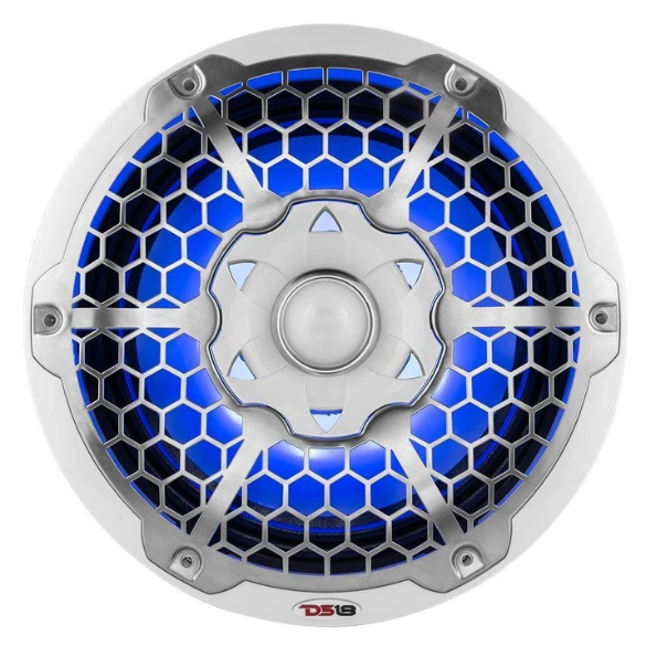 DS18 NXL-10M/WH 10" Marine Coaxial Speakers with Built-in Tweeters and RGB LED Lights - 200 Watts Rms 4-ohm