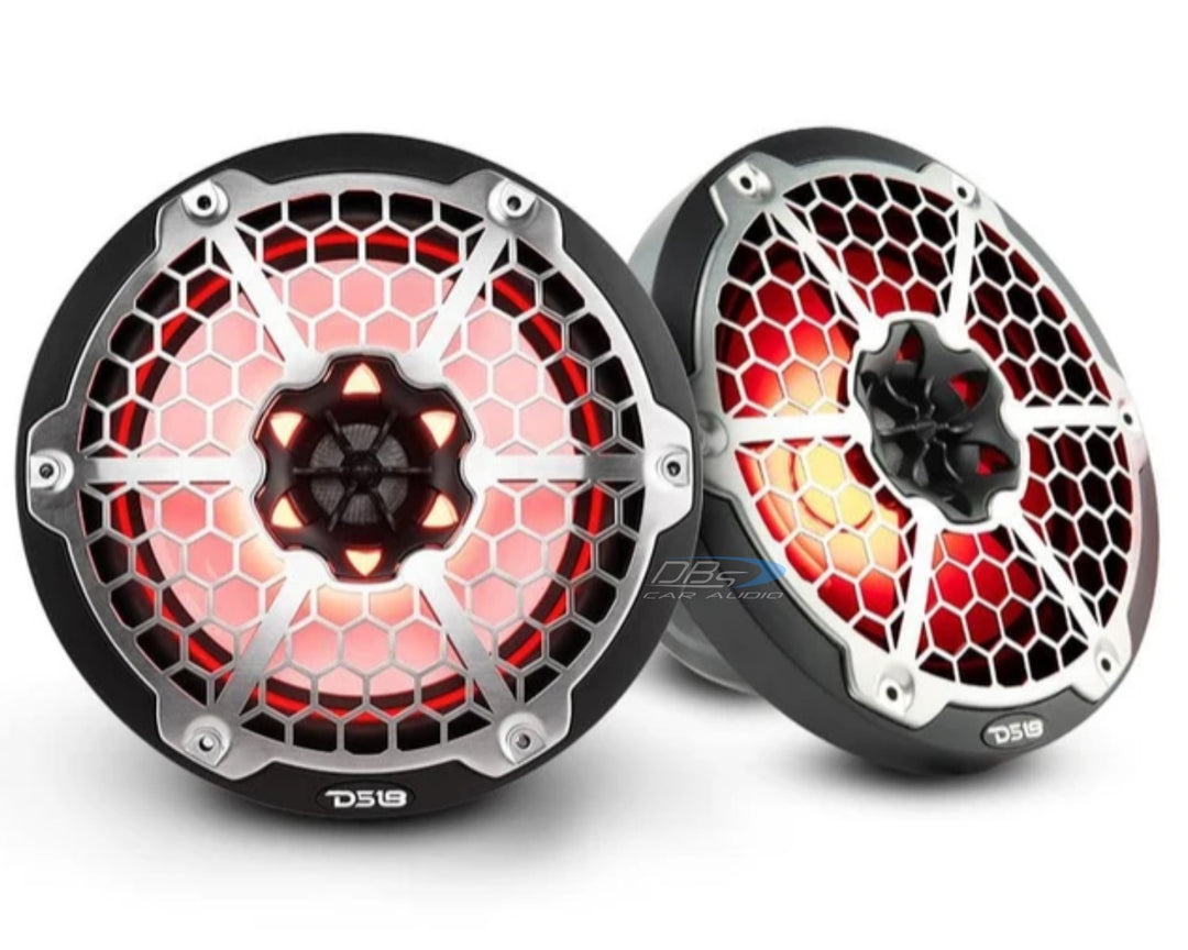 DS18 NXL-6M/BK 6.5" Marine Coaxial Speakers with Built-in Tweeters and RGB LED Lights - 100 Watts Rms 4-ohm