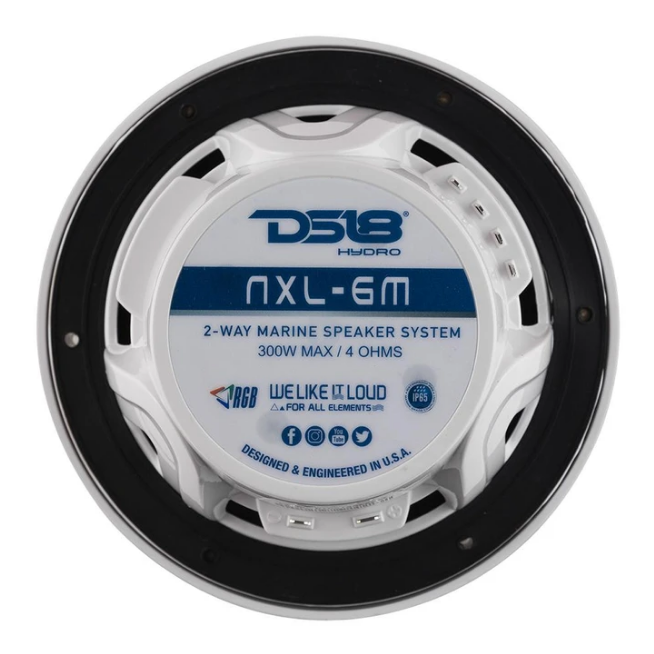 DS18 NXL-6M/WH 6.5" Marine Coaxial Speakers with Built-in Tweeters and RGB LED Lights - 100 Watts Rms 4-ohm