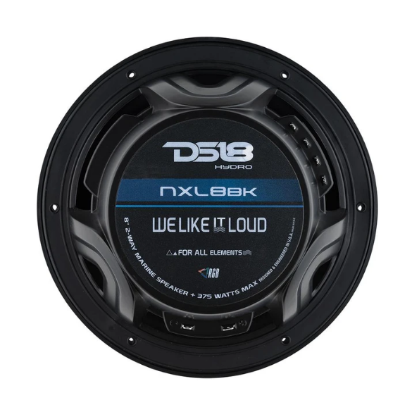 DS18 NXL-8BK 8" Marine Coaxial Speakers with Built-in Tweeters and RGB LED Lights - 125 Watts Rms 4-ohm
