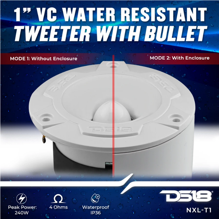 DS18 NXL-T1 3.8" Marine Bullet Super Tweeters with 1" Aluminum Voice Coil - 120 Watts Rms 4-ohm