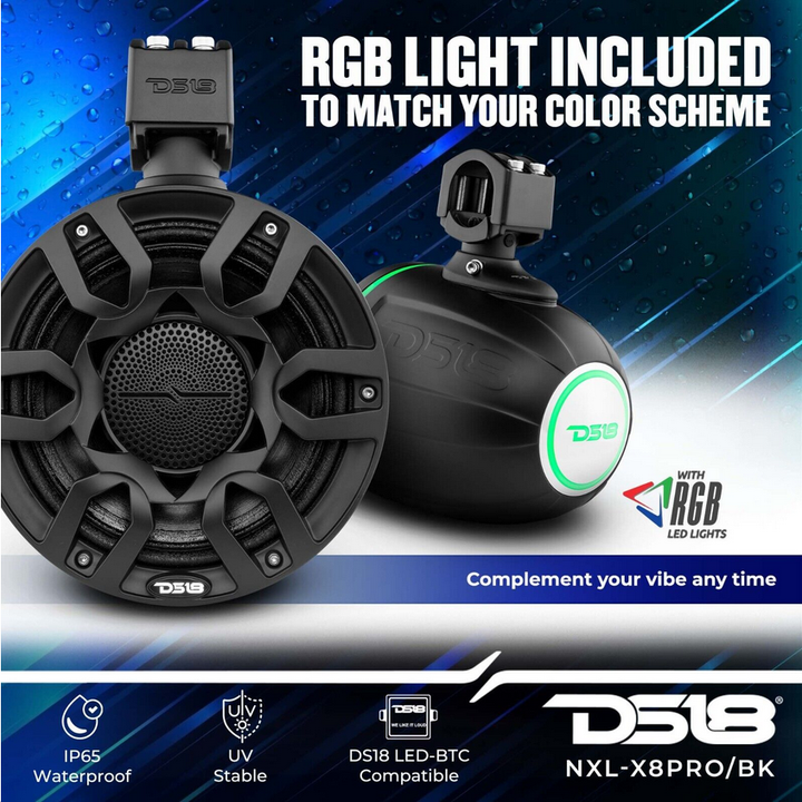 2007-2018 Jeep Wrangler JK & JKU - DS18 Mounting Tube with 4x NXL-X8PRO 8" Black Pro Tower Speakers - 250 Watts Rms 4-ohm