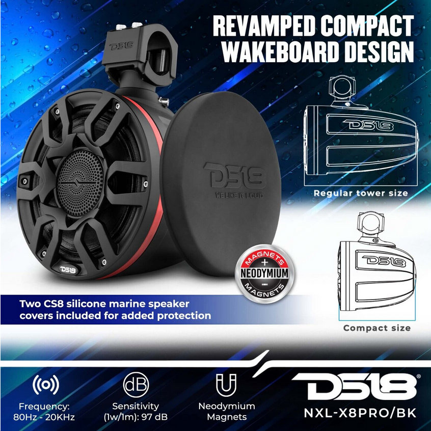 2007-2018 Jeep Wrangler JK & JKU - DS18 Mounting Tube with 4x NXL-X8PRO 8" Black Pro Tower Speakers - 250 Watts Rms 4-ohm
