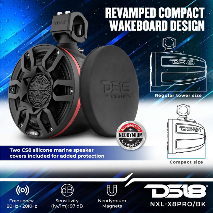 2007-2018 Jeep Wrangler JK & JKU - DS18 Mounting Tube with 4x NXL-X8PRO 8" Black Pro Tower Speakers - 250 Watts Rms 4-ohm