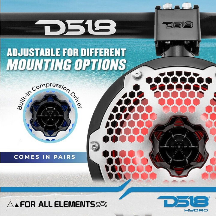 2007-2018 Jeep Wrangler JK & JKU - DS18 Mounting Tube with 4x NXL-X8TP 8" Red Tower Speakers - 125 Watts Rms 4-ohm