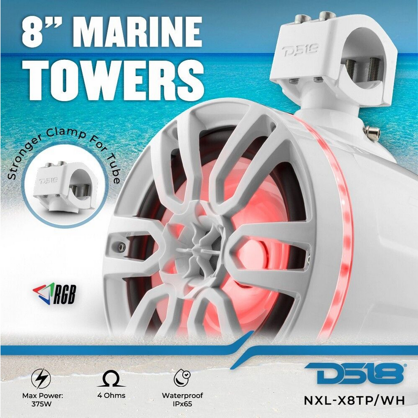 2007-2018 Jeep Wrangler JK & JKU - DS18 Mounting Tube with 4x NXL-X8TP 8" White Tower Speakers - 125 Watts Rms 4-ohm