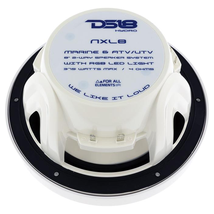 DS18 NXL-8 8" White Coaxial Marine Speakers with RGB Led Lights - 125 Watts Rms 4-ohm