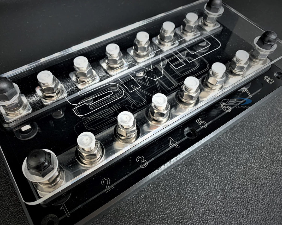 SMD Octo 8 Slot ANL Fuse Block with Polished Aluminum Hardware and Clear Acrylic Cover - Made In the USA