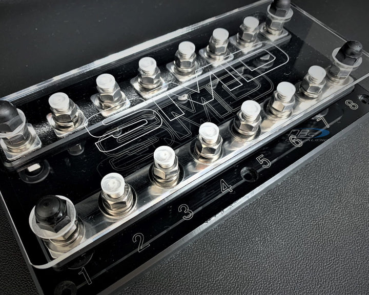 SMD Octo 8 Slot ANL Fuse Block with Polished Aluminum Hardware and Clear Acrylic Cover - Made In the USA