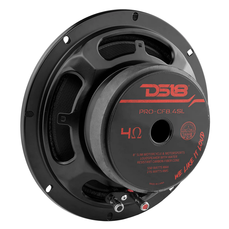 DS18 PRO-CF8.4SL Altavoz de medios graves de montaje superficial de 8" con cono de fibra de carbono y bobina móvil de 1,5" - 275 vatios Rms 4 ohmios