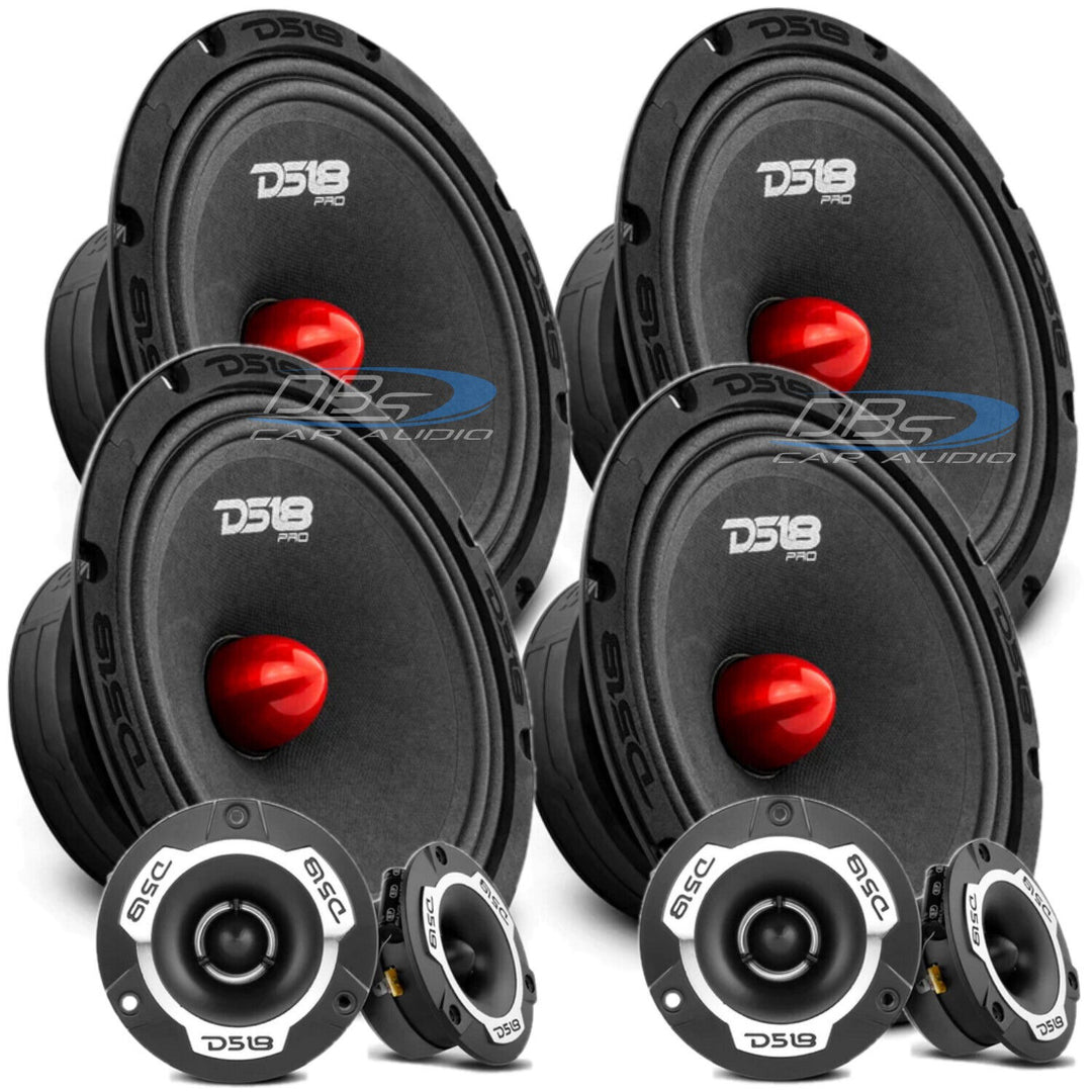 DS18 Combo - 4x PRO-GM8.4B 8" Mid-Range Loudspeakers with 4x PRO-TWX1/SL 3.8" Bullet Super Tweeters