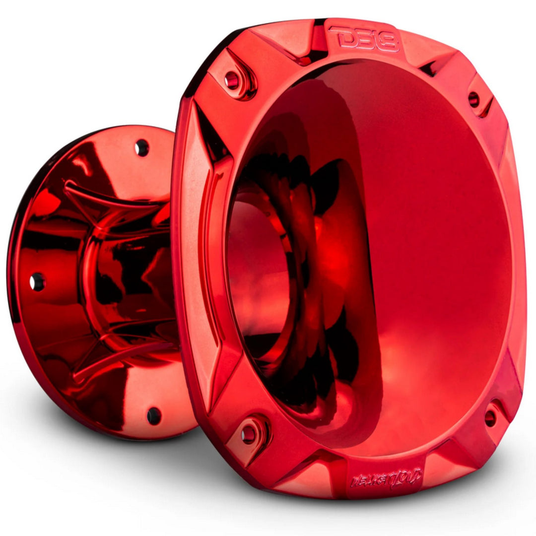 DS18 PRO-HP102/CRD Bocina de conductor de plástico atornillable cromada roja con garganta de 2" - Profundidad de 4,8"