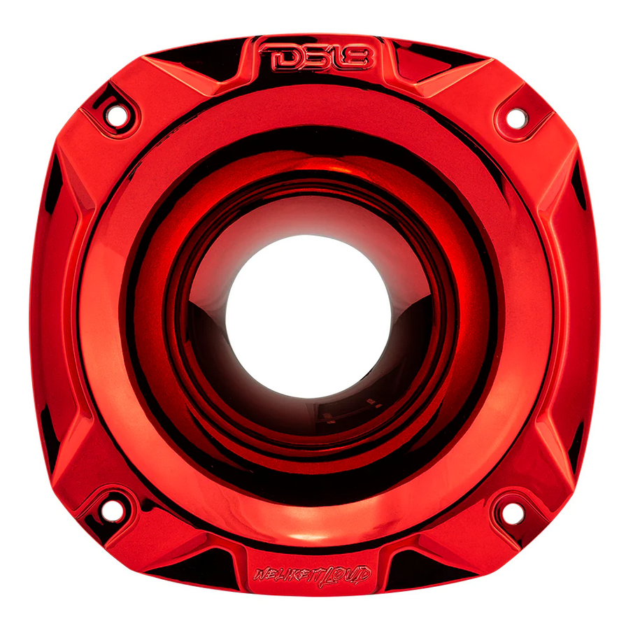 DS18 PRO-HP52/CRD Bocina de conductor de plástico atornillable cromada roja con garganta de 2" - Profundidad de 2,6"