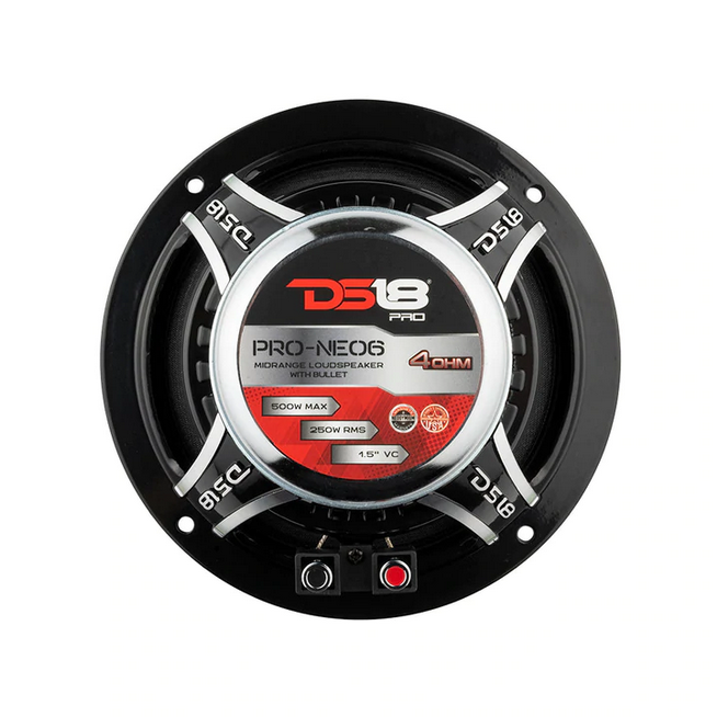 DS18 PRO-NEO6 6.5" Neodymium Mid-Range Loudspeaker with Aluminum Bullet and 1.5" Voice Coil - 250 Watts Rms 4-ohm