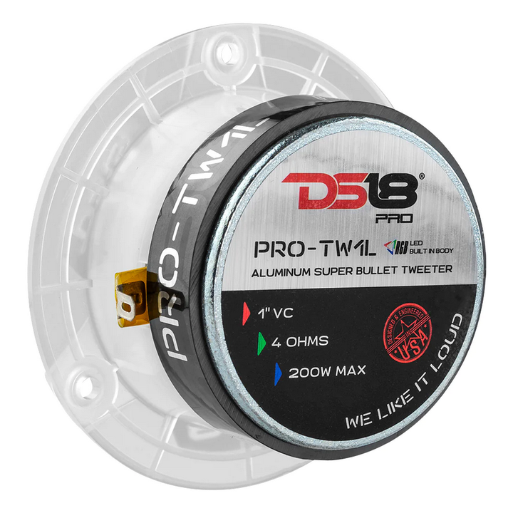 DS18 PRO-TW1L 3.8" Compression Bullet Super Tweeters with 1" Aluminum Voice Coil and RGB LEDs - 120 Watts Rms 4-ohm