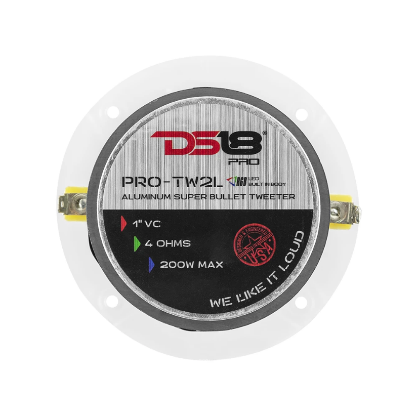 DS18 PRO-TW2L Súper tweeters tipo bala de compresión de 3,8" con bobina móvil de aluminio de 1" y LED RGB - 120 vatios Rms 4 ohmios