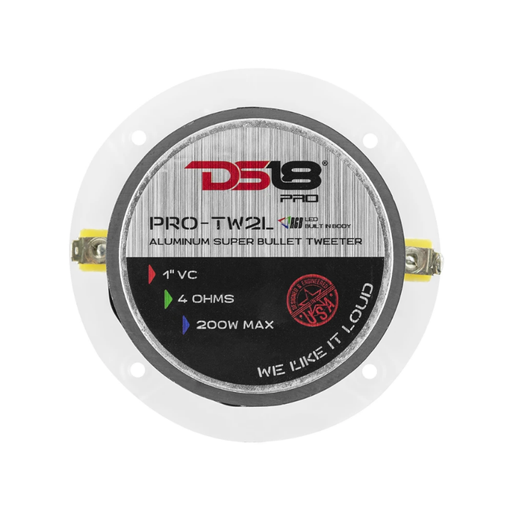 DS18 PRO-TW2L Súper tweeters tipo bala de compresión de 3,8" con bobina móvil de aluminio de 1" y LED RGB - 120 vatios Rms 4 ohmios