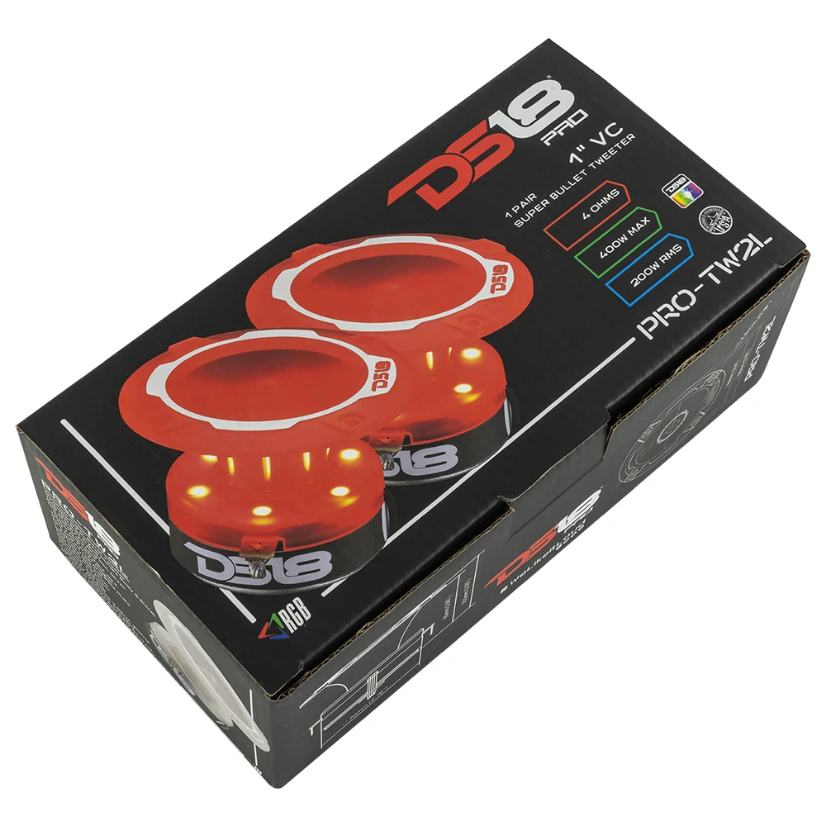 DS18 PRO-TW2L Súper tweeters tipo bala de compresión de 3,8" con bobina móvil de aluminio de 1" y LED RGB - 120 vatios Rms 4 ohmios