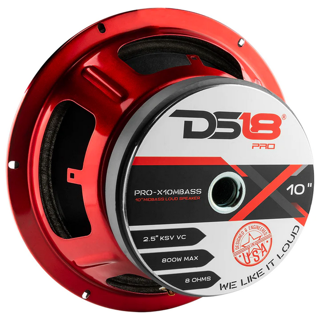 DS18 PRO-X10MBASS Altavoz de medios graves de 10" con tapa antipolvo clásica y bobina móvil de 2,5" - 400 vatios Rms 8 ohmios