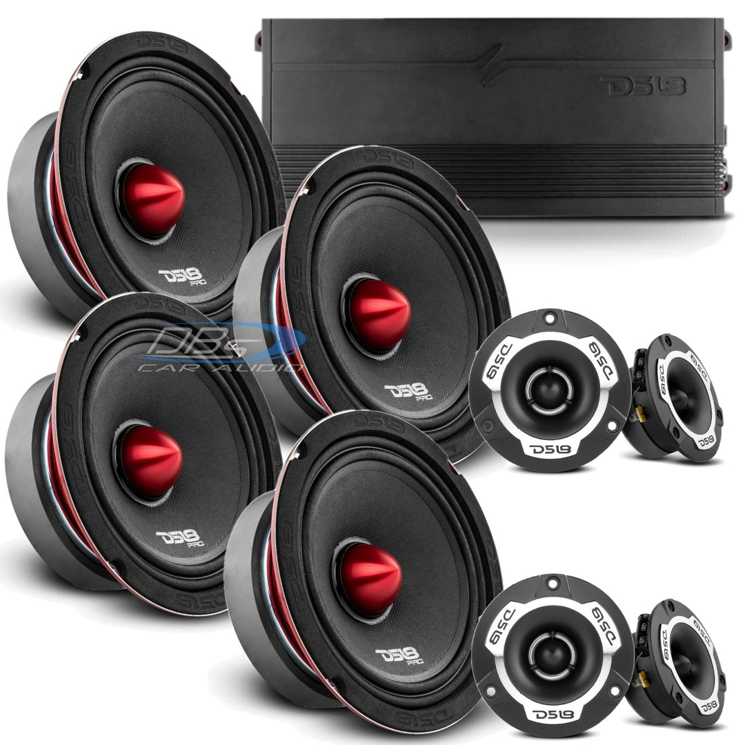 DS18 Package Deal - 4x PRO-X6.4BM 6.5" Mid-Range Loudspeakers - 4x PRO-TWX1 Bullet Tweeters - G3600.4D 4-Channel Amplifier